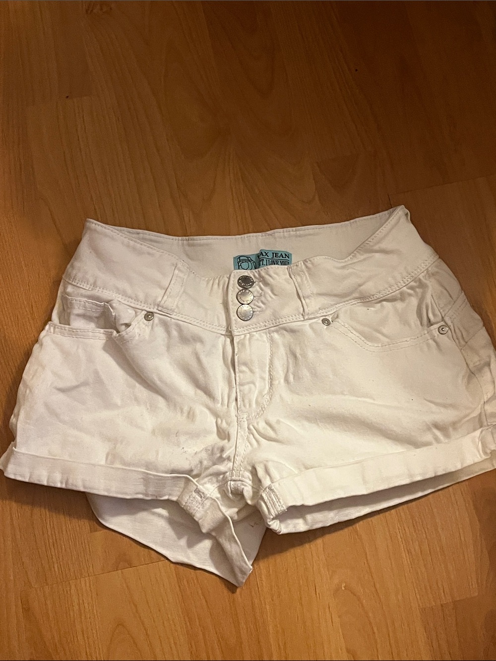 Wax Jean White Triple-Button High Waist Denim Shorts
